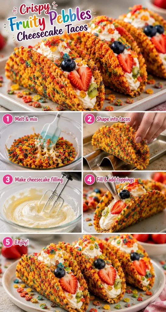 How to Make Fruity Pebbles Cheesecake Tacos (No-Bake)